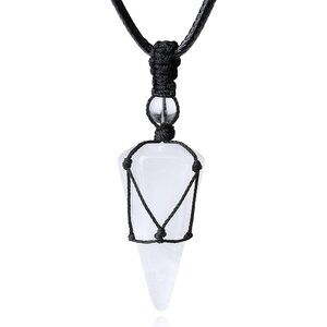 Men's Adjustable Black Rope Healing Crystal Natural Gemstone Pointed Pendant